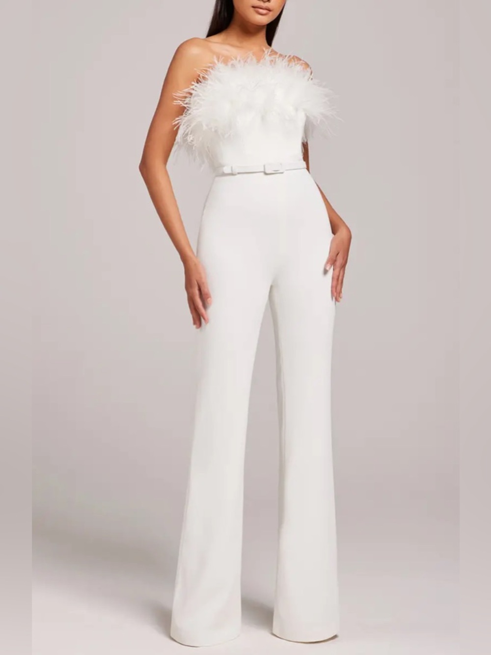 Nadine Merabi Colette White Feathered Jumpsuit